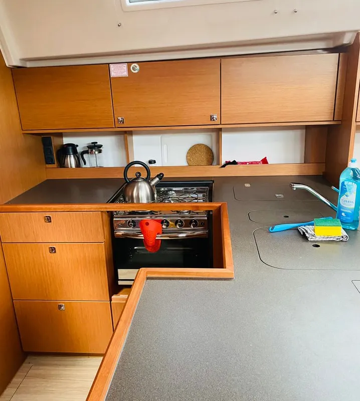 Galley of B-Line, a Bavaria C50 sailboat at Fethiye, Turkey