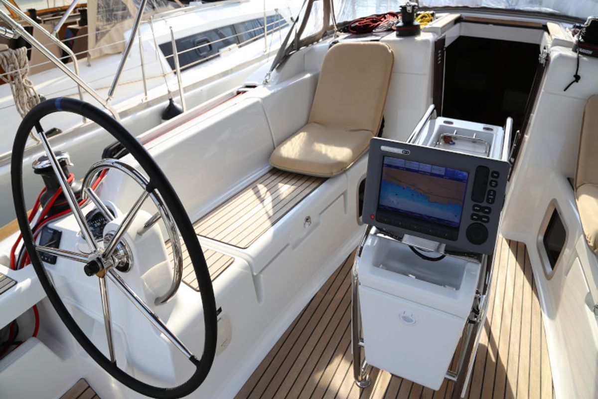 Cockpit of Kandur II , a Jeanneau Sun Odyssey 419 sailboat at Grad Kaštela, Croatia