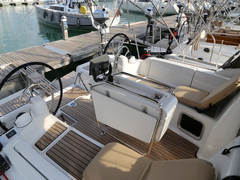Deck of Kandur II , a Jeanneau Sun Odyssey 419 sailboat at Grad Kaštela, Croatia