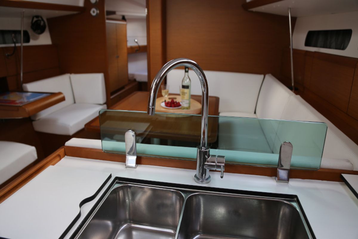 Galley of Kandur II , a Jeanneau Sun Odyssey 419 sailboat at Grad Kaštela, Croatia