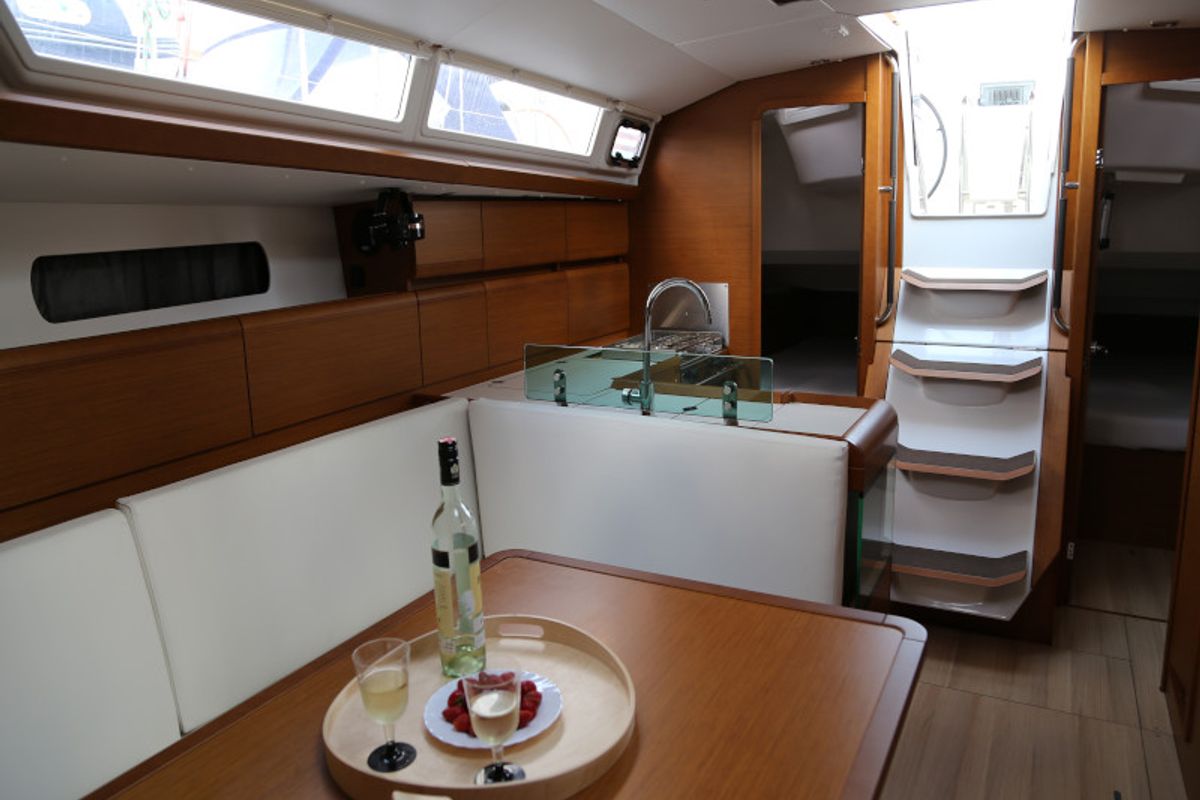 Salon of Kandur II , a Jeanneau Sun Odyssey 419 sailboat at Grad Kaštela, Croatia