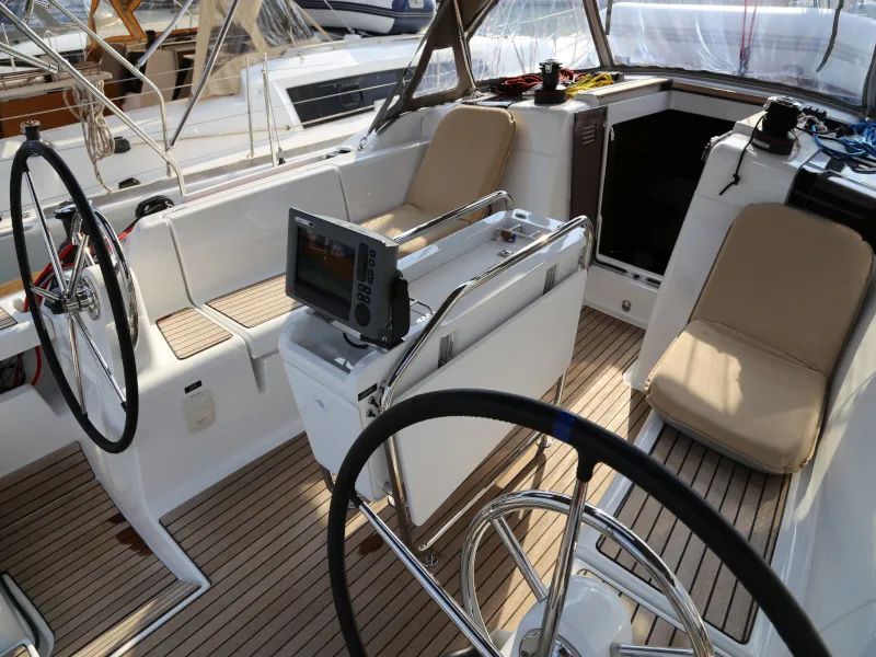Cockpit of Kandur II , a Jeanneau Sun Odyssey 419 sailboat at Grad Kaštela, Croatia