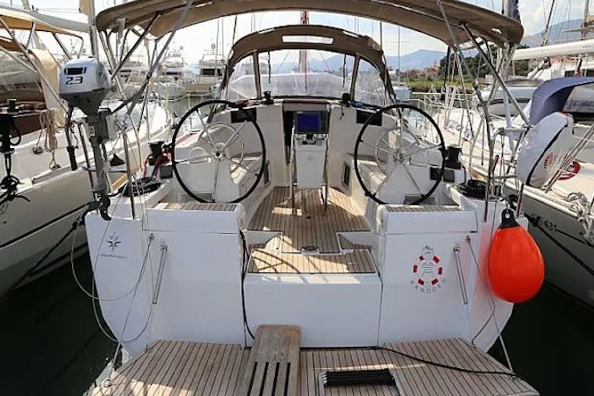 Exterior view of Kandur II , a Jeanneau Sun Odyssey 419 sailboat at Grad Kaštela, Croatia