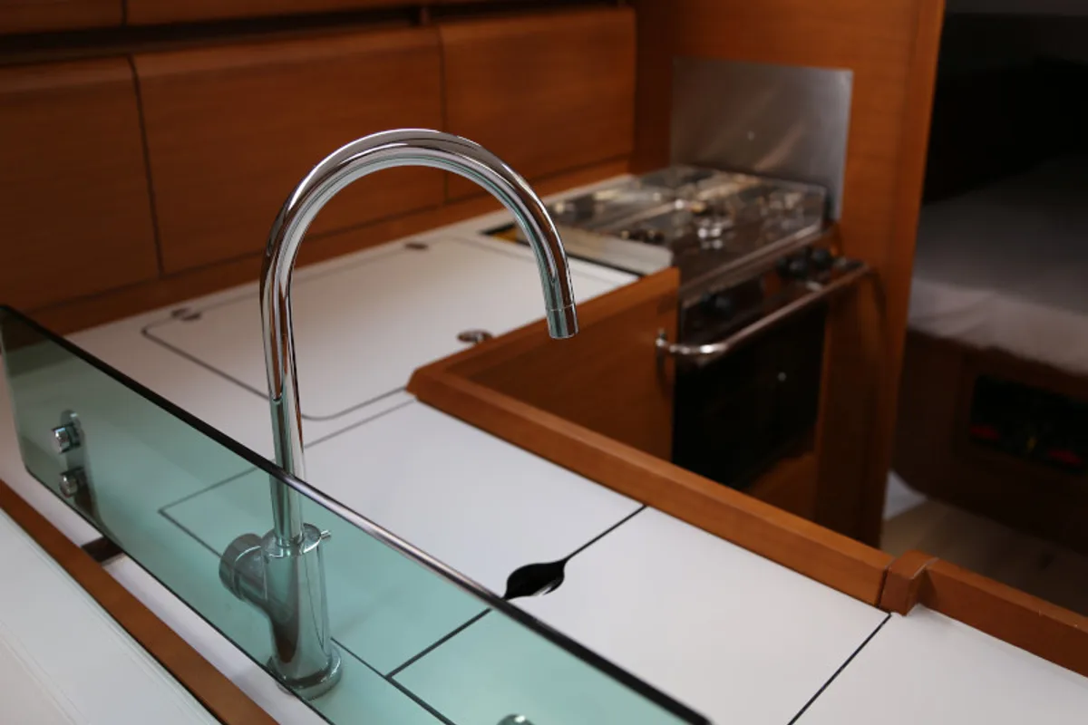Galley of Kandur II , a Jeanneau Sun Odyssey 419 sailboat at Grad Kaštela, Croatia