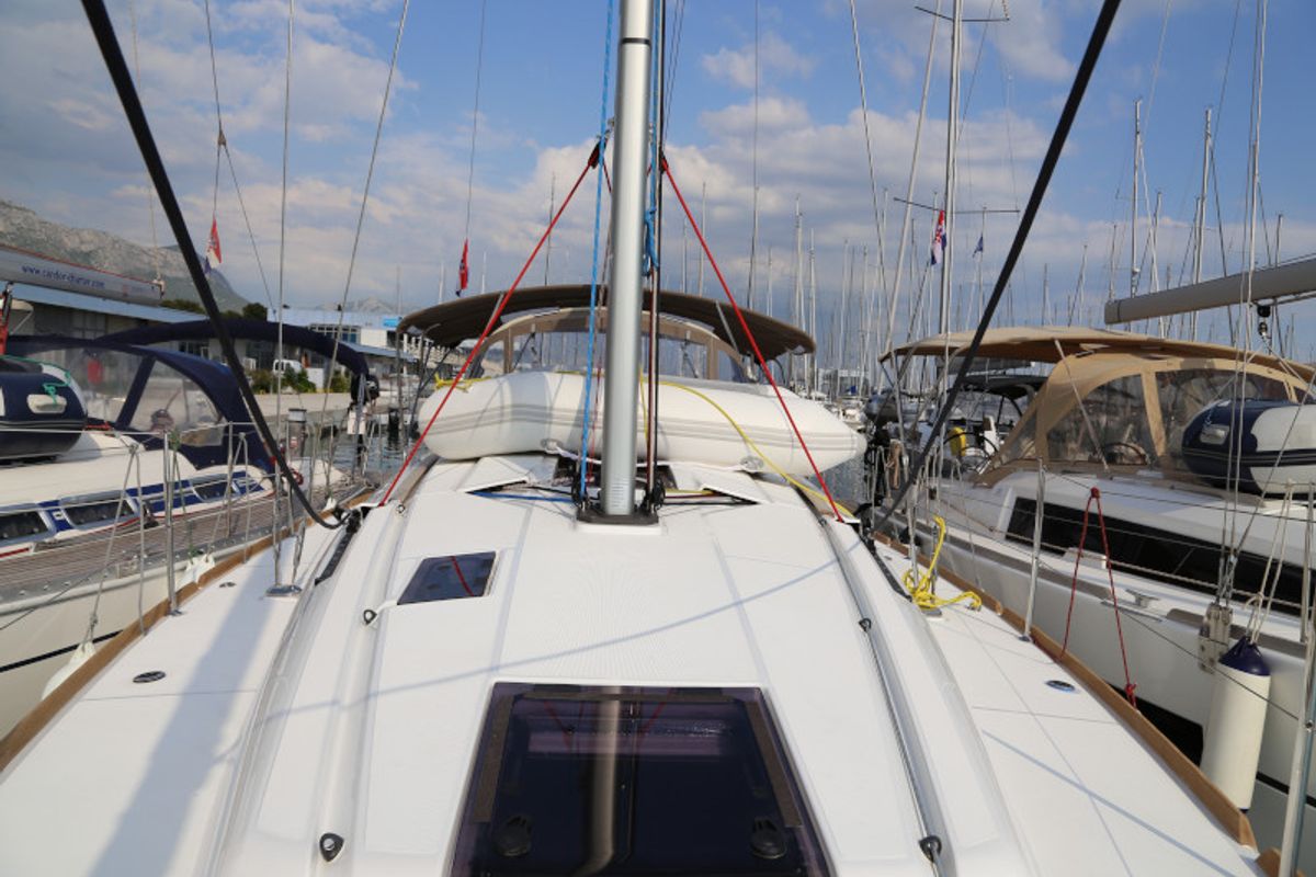 Deck of Kandur II , a Jeanneau Sun Odyssey 419 sailboat at Grad Kaštela, Croatia
