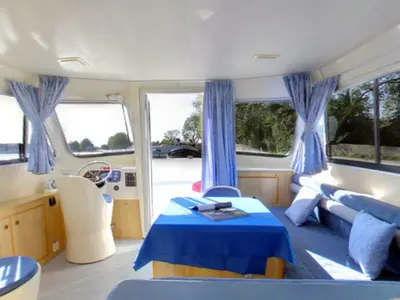 Cockpit of Calypso, a Cygnet Calypso motorboat at Portiragnes, France