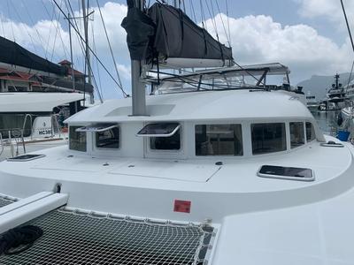 Deck of Pampero, a Lagoon 380 catamaran at Eden Island Marina, Seychelles