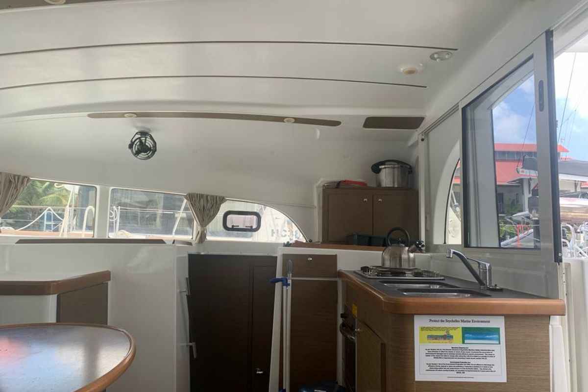 Galley of Pampero, a Lagoon 380 catamaran at Eden Island Marina, Seychelles