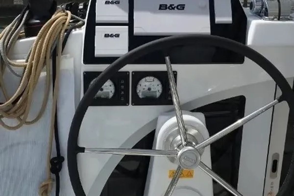Cockpit of Pampero, a Lagoon 380 catamaran at Eden Island Marina, Seychelles
