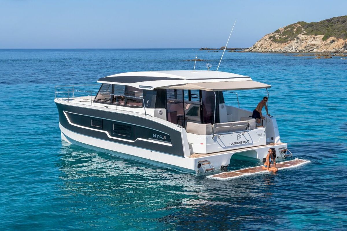 Exterior view of Dana, a Fountaine Pajot MY4.S catamaran at Seget Donji, Croatia
