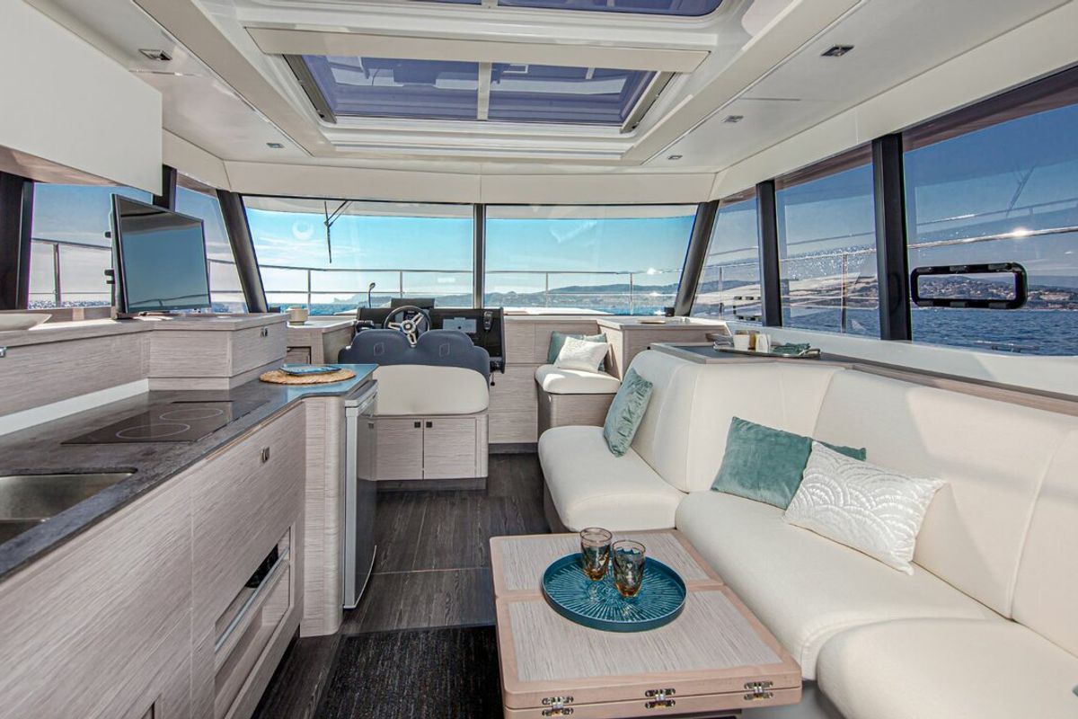 Cockpit of Dana, a Fountaine Pajot MY4.S catamaran at Seget Donji, Croatia