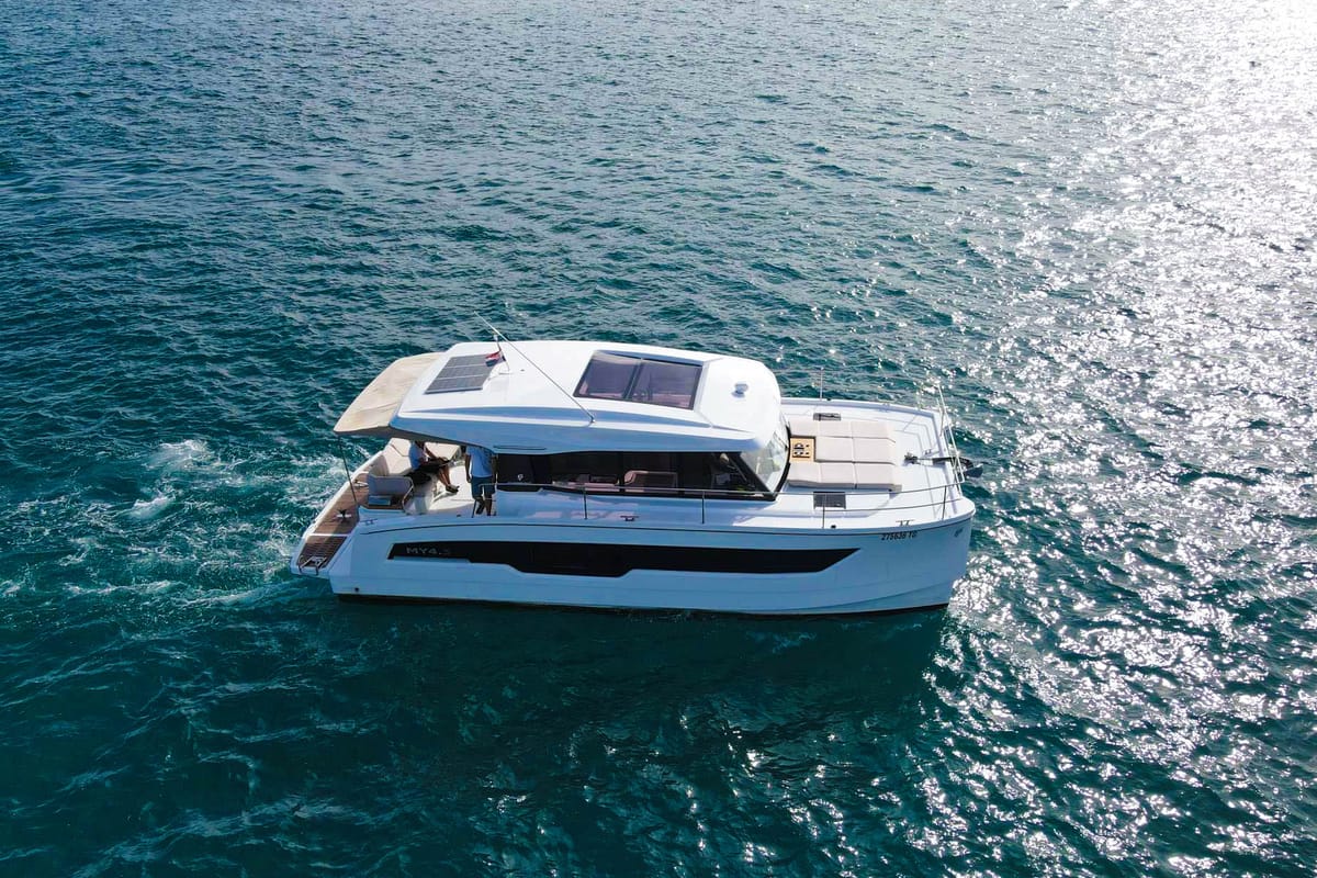 Exterior view of Dana, a Fountaine Pajot MY4.S catamaran at Seget Donji, Croatia