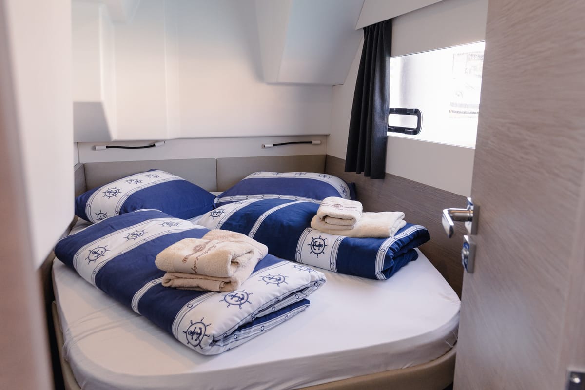 Cabin on Dana, a Fountaine Pajot MY4.S catamaran at Seget Donji, Croatia
