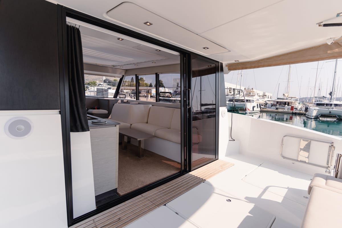 Deck of Dana, a Fountaine Pajot MY4.S catamaran at Seget Donji, Croatia