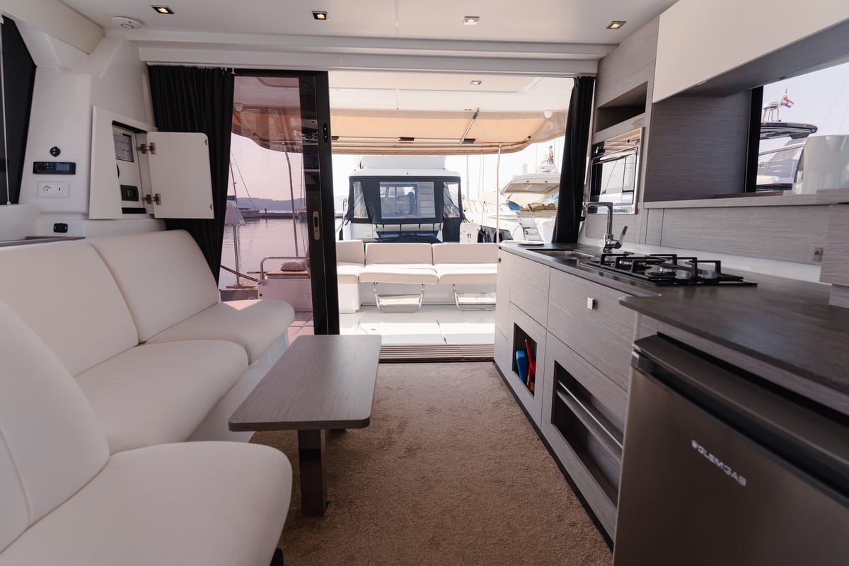 Salon of Dana, a Fountaine Pajot MY4.S catamaran at Seget Donji, Croatia