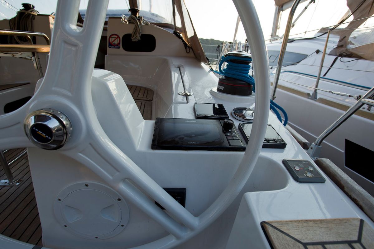 Cockpit of Tariq, a Elan Impression 40 sailboat at Mali Lošinj, Croatia