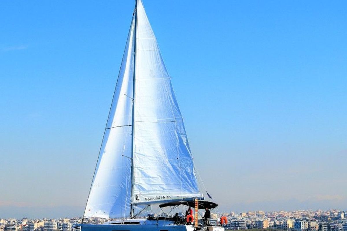 Exterior view of Beautiful Helen, a Beneteau Oceanis 46.1 sailboat at Kos, Greece