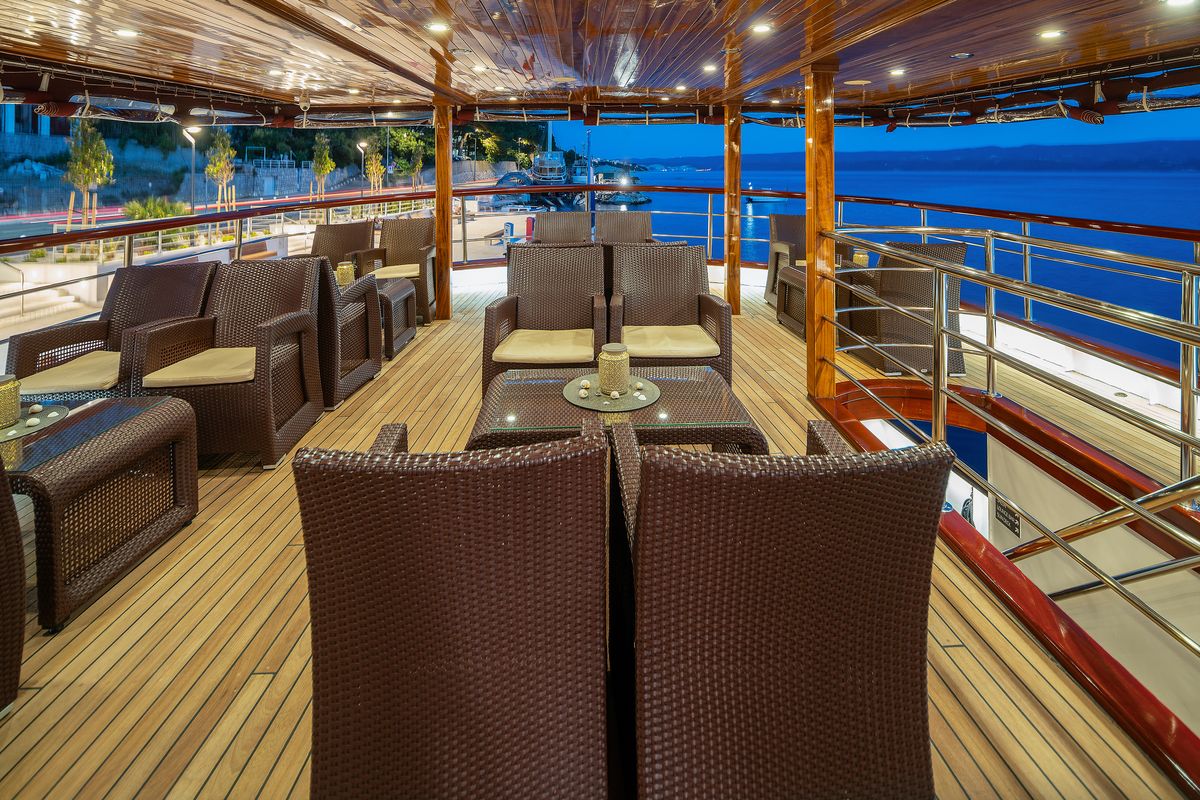 Deck of MS Carpe Diem, a Gulet Motor sailer motorboat at Grad Trogir, Croatia