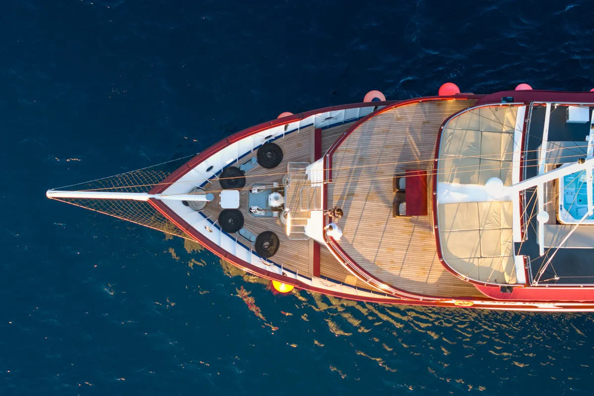 Exterior view of MS Carpe Diem, a Gulet Motor sailer motorboat at Grad Trogir, Croatia