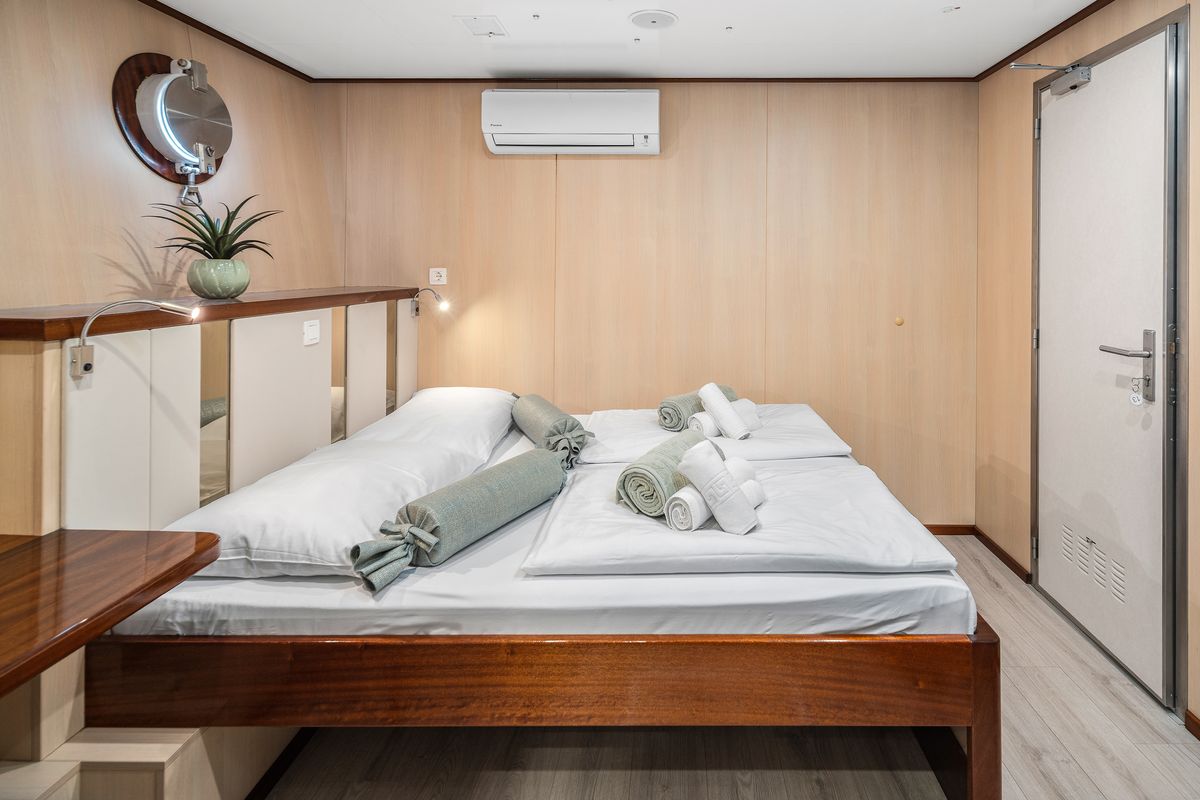 Cabin on MS Carpe Diem, a Gulet Motor sailer motorboat at Grad Trogir, Croatia
