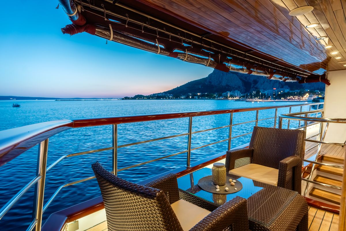 Deck of MS Carpe Diem, a Gulet Motor sailer motorboat at Grad Trogir, Croatia