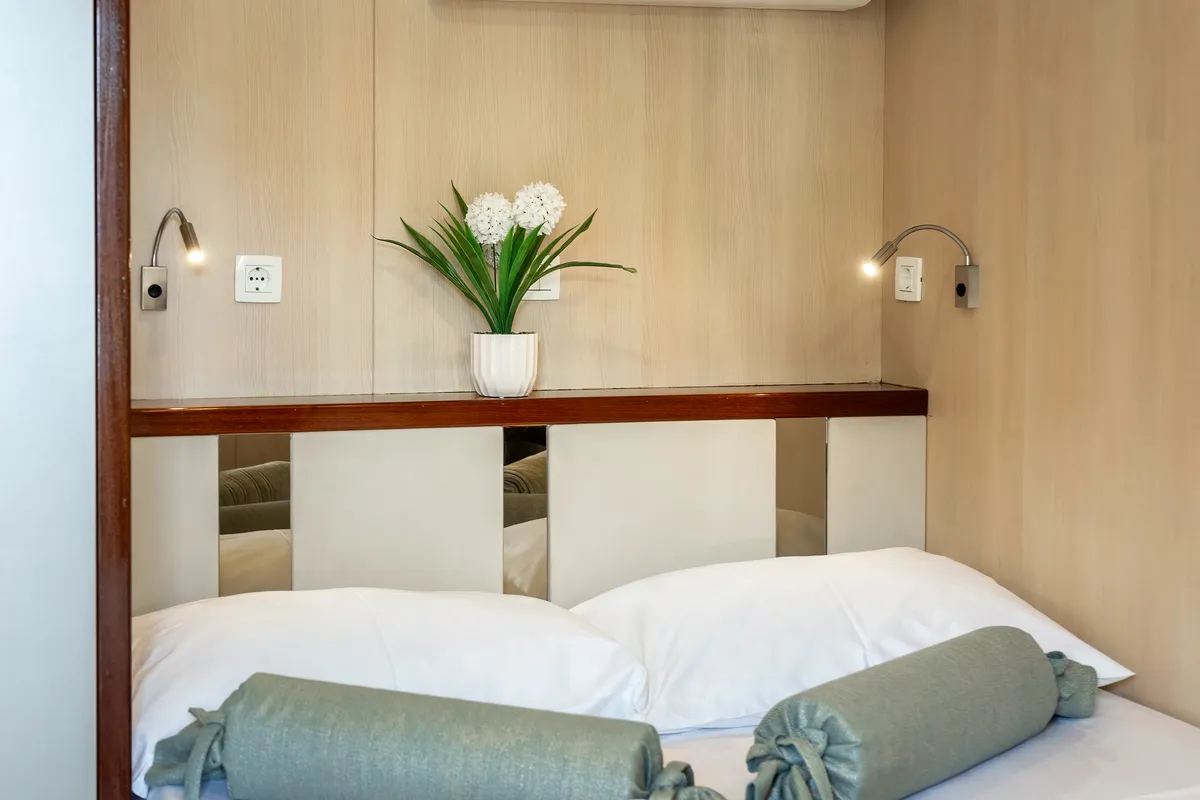 Cabin on MS Carpe Diem, a Gulet Motor sailer motorboat at Grad Trogir, Croatia