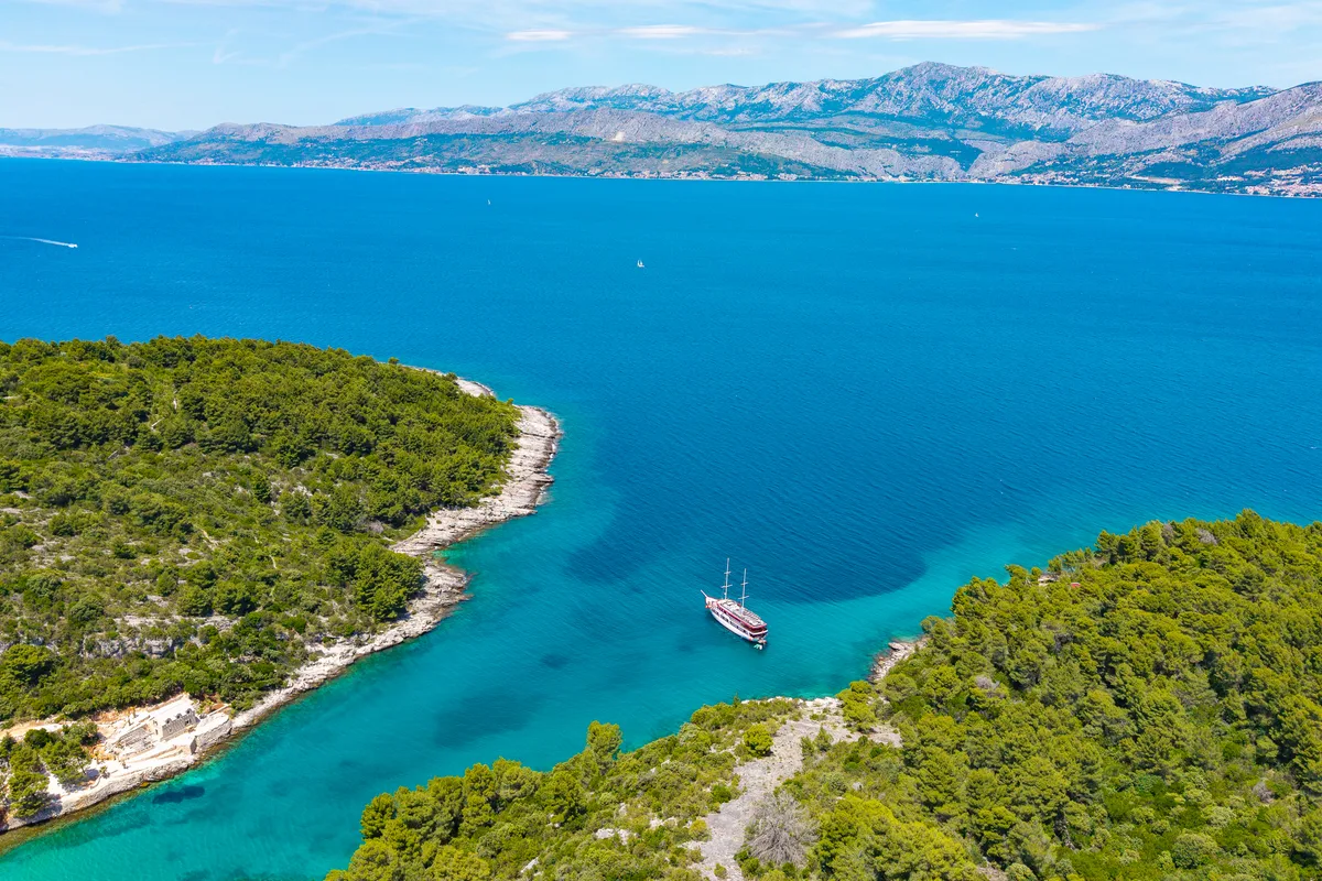 Exterior view of MS Carpe Diem, a Gulet Motor sailer motorboat at Grad Trogir, Croatia