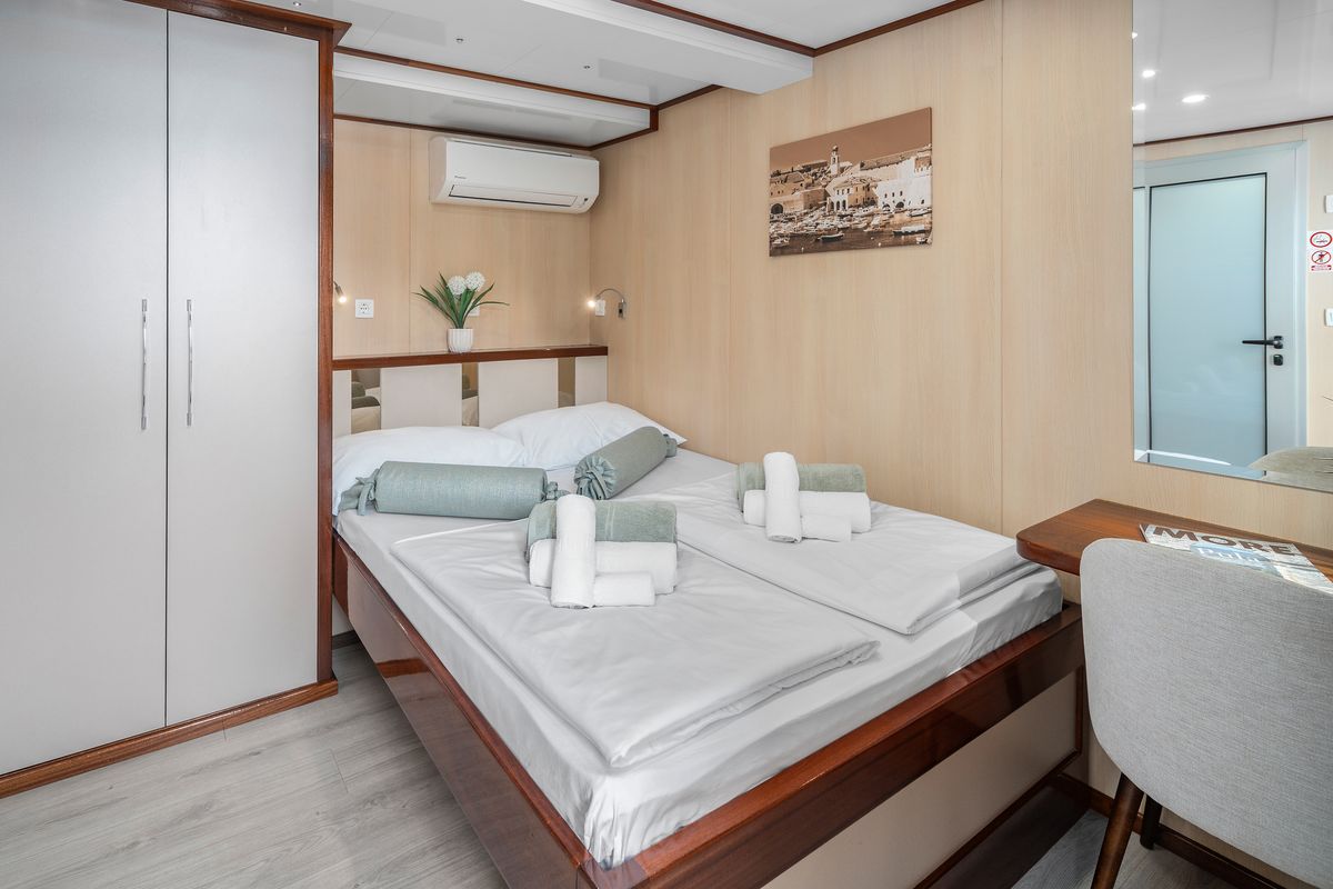 Cabin on MS Carpe Diem, a Gulet Motor sailer motorboat at Grad Trogir, Croatia
