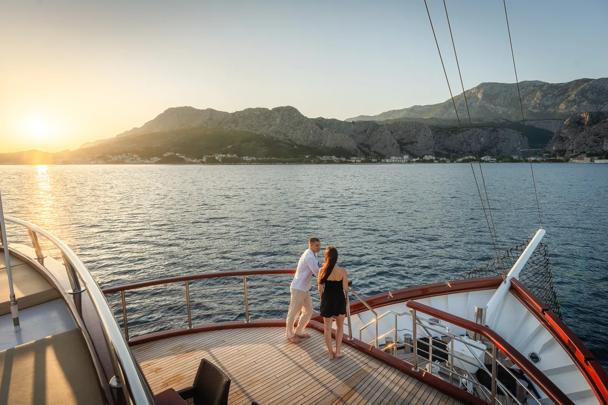 Deck of MS Carpe Diem, a Gulet Motor sailer motorboat at Grad Trogir, Croatia