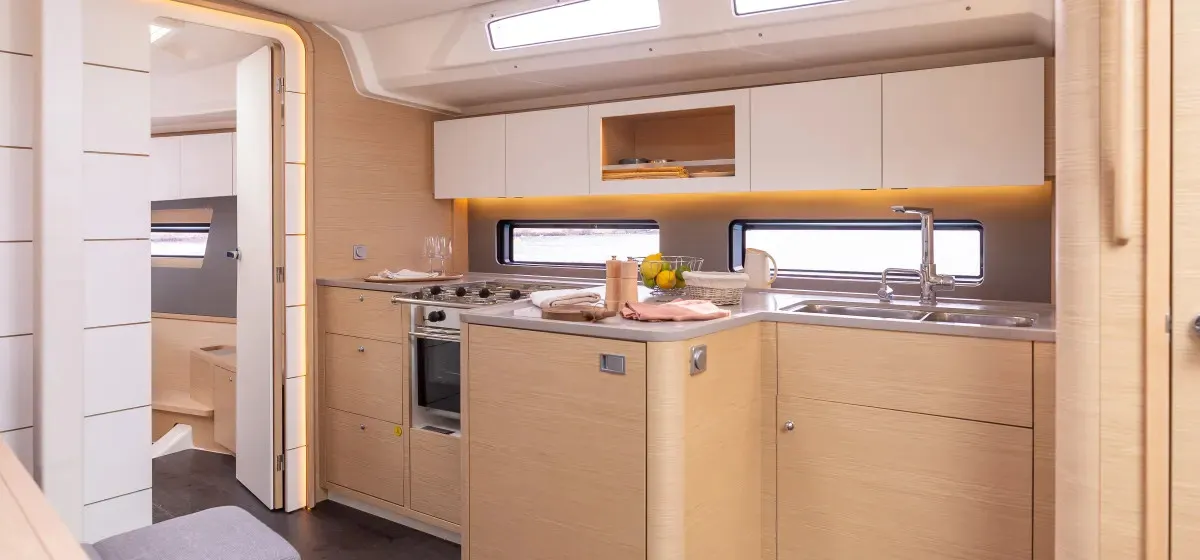 Galley of Moorings 41.3 Exclusive Plus, a Dufour 41 sailboat at Grand Anse, Grenada