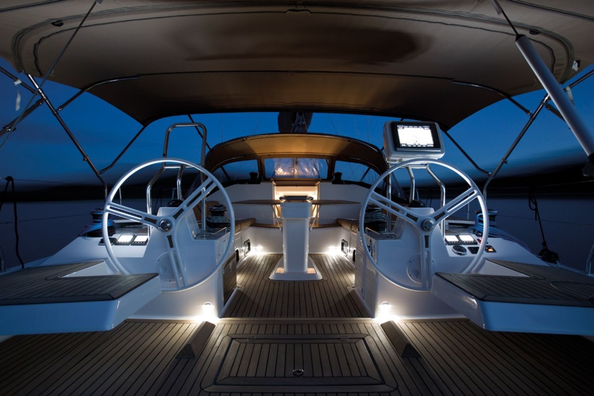Cockpit of Moonlight, a Elan Impression 50 sailboat at Grad Biograd na Moru, Croatia