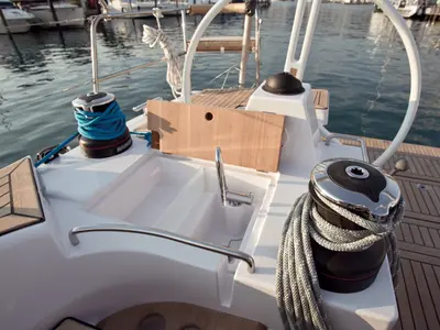 Deck of Moonlight, a Elan Impression 50 sailboat at Grad Biograd na Moru, Croatia