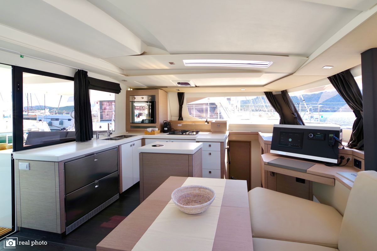 Galley of Orsa 3, a Fountaine Pajot Saona 47 catamaran at Cannigione, Italy