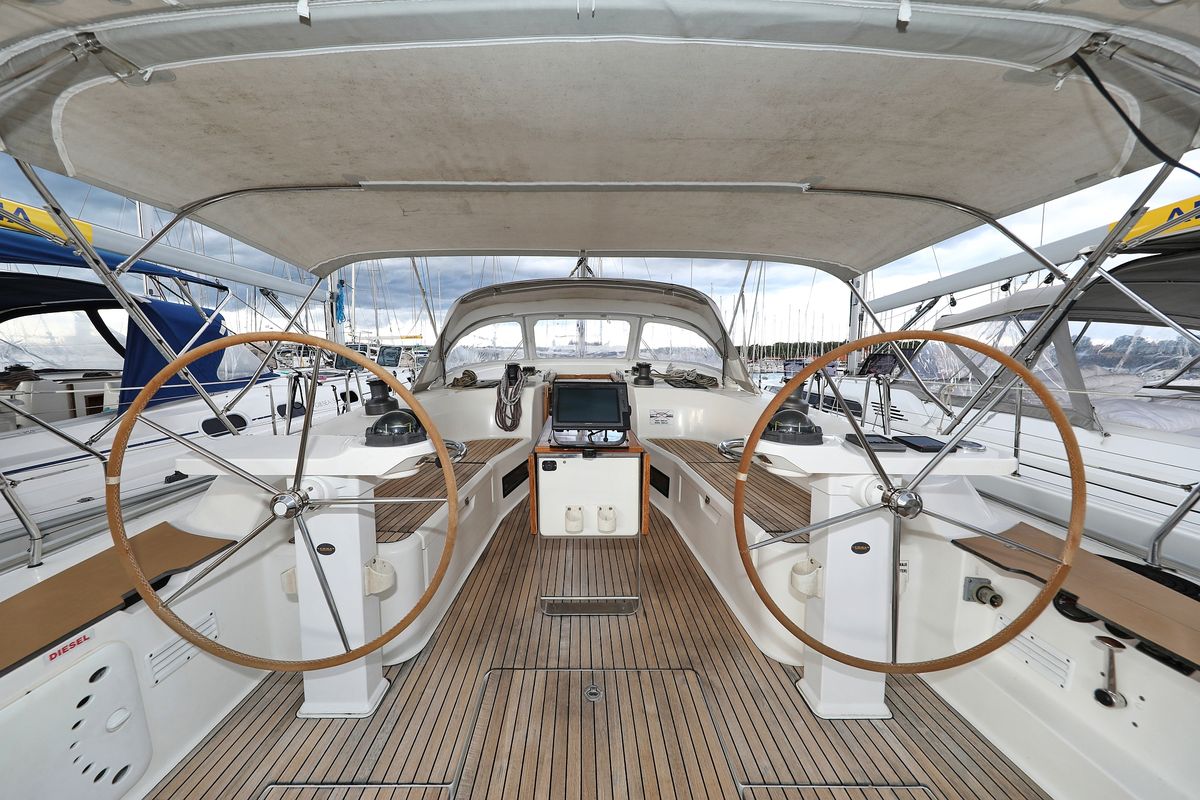 Cockpit of Siegal, a Bavaria Cruiser 50 sailboat at Grad Biograd na Moru, Croatia