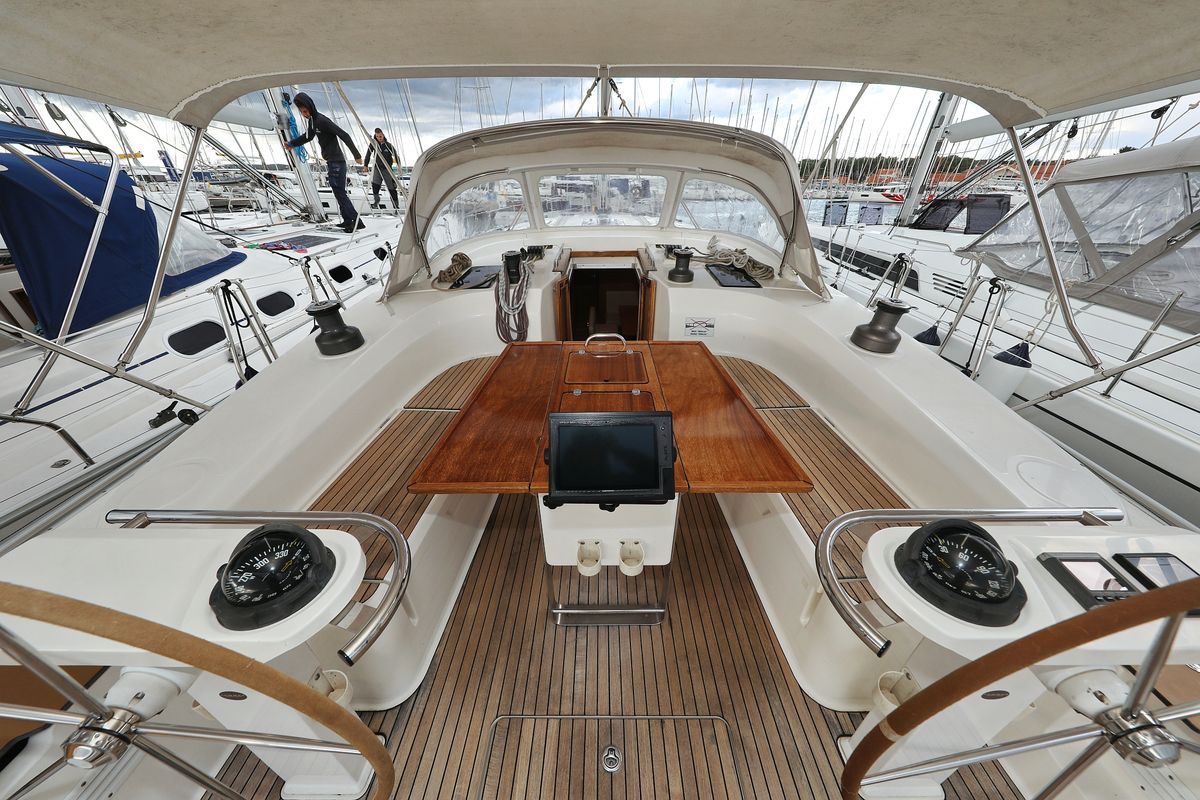 Cockpit of Siegal, a Bavaria Cruiser 50 sailboat at Grad Biograd na Moru, Croatia