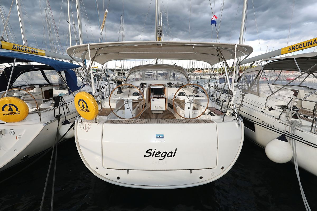 Exterior view of Siegal, a Bavaria Cruiser 50 sailboat at Grad Biograd na Moru, Croatia