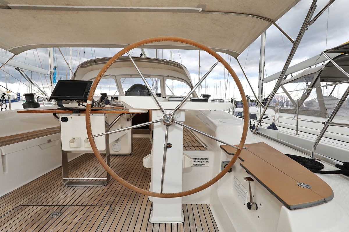 Cockpit of Siegal, a Bavaria Cruiser 50 sailboat at Grad Biograd na Moru, Croatia
