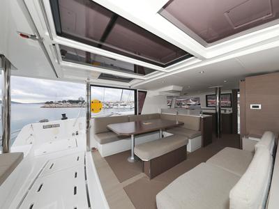 Salon of Triton, a Bali 4.6 catamaran at Grad Trogir, Croatia
