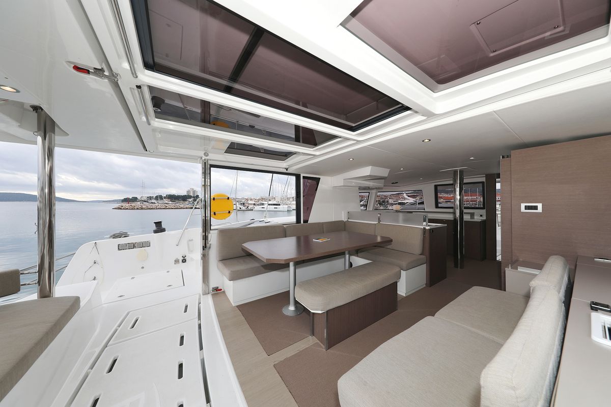 Salon of Triton, a Bali 4.6 catamaran at Grad Trogir, Croatia