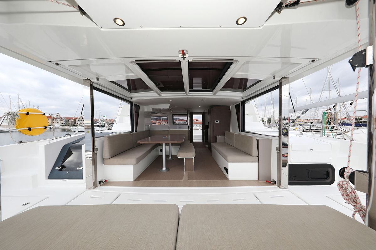 Deck of Triton, a Bali 4.6 catamaran at Grad Trogir, Croatia