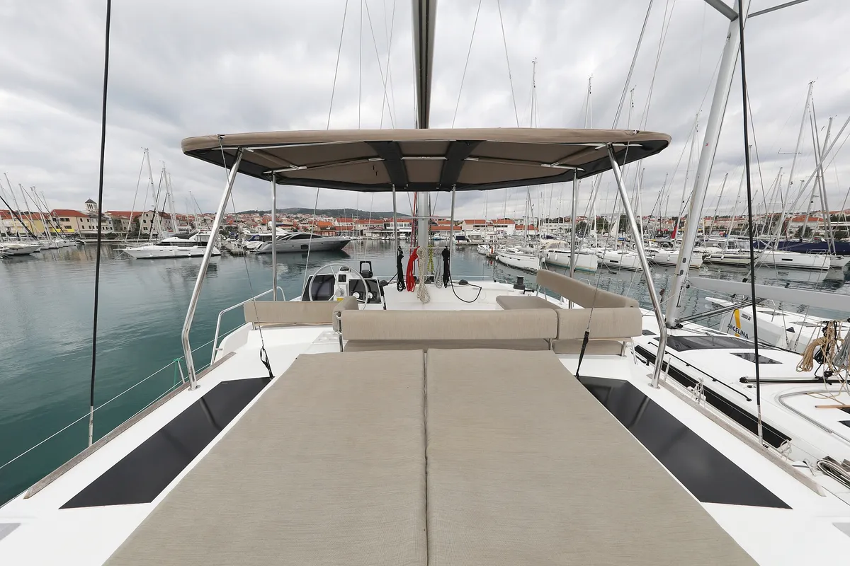 Deck of Triton, a Bali 4.6 catamaran at Grad Trogir, Croatia