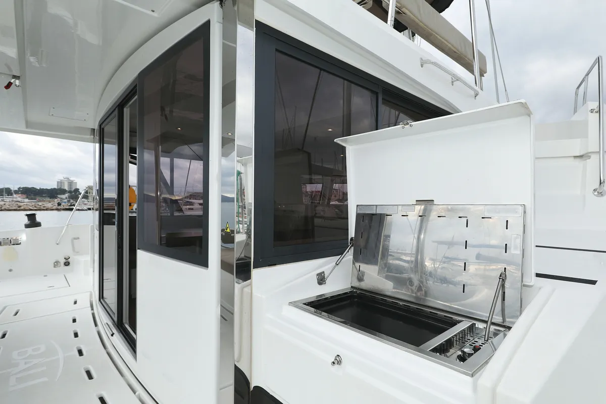 Deck of Triton, a Bali 4.6 catamaran at Grad Trogir, Croatia