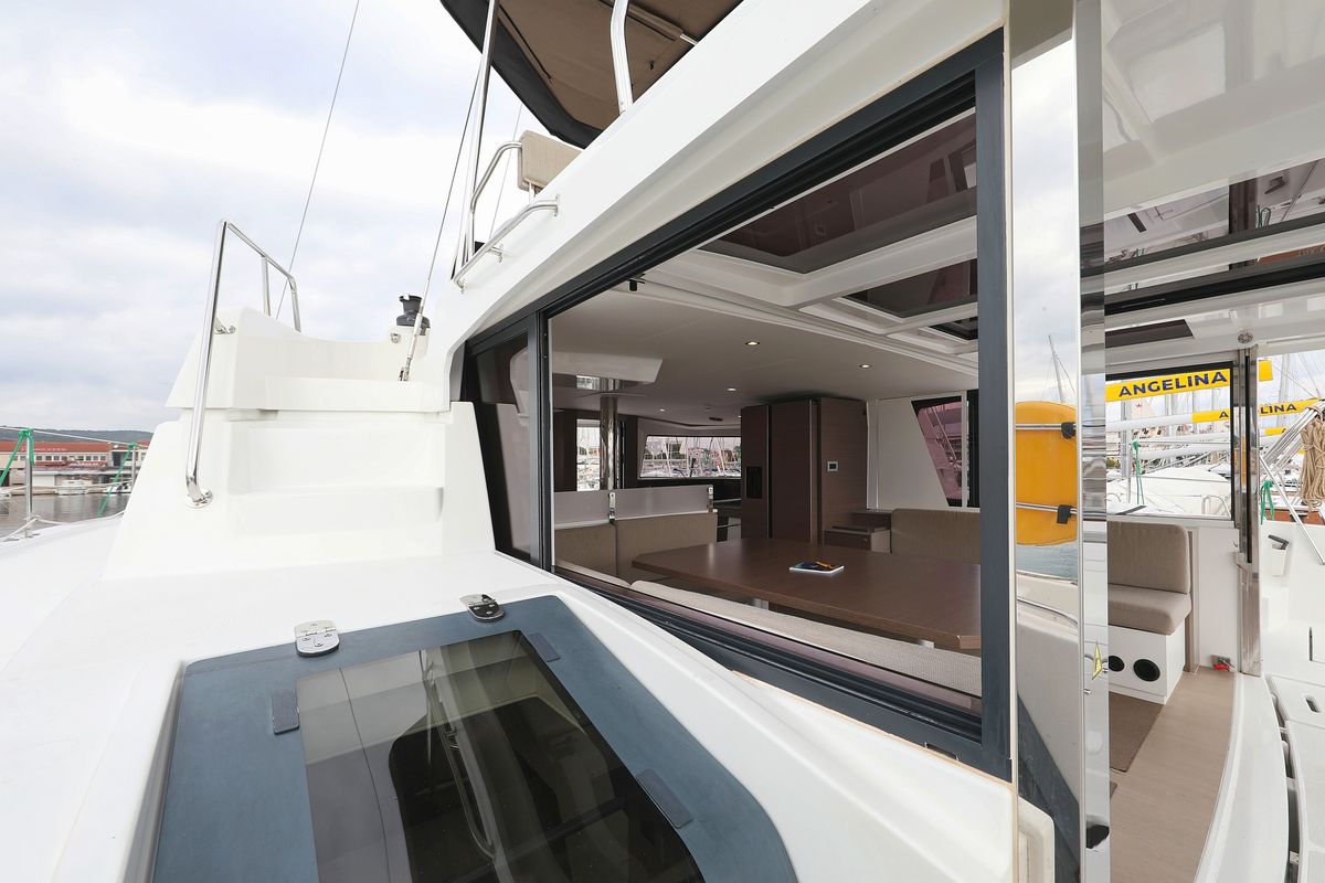 Deck of Triton, a Bali 4.6 catamaran at Grad Trogir, Croatia