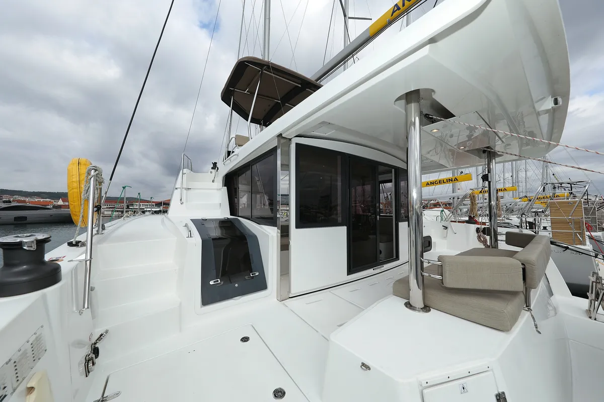 Deck of Triton, a Bali 4.6 catamaran at Grad Trogir, Croatia