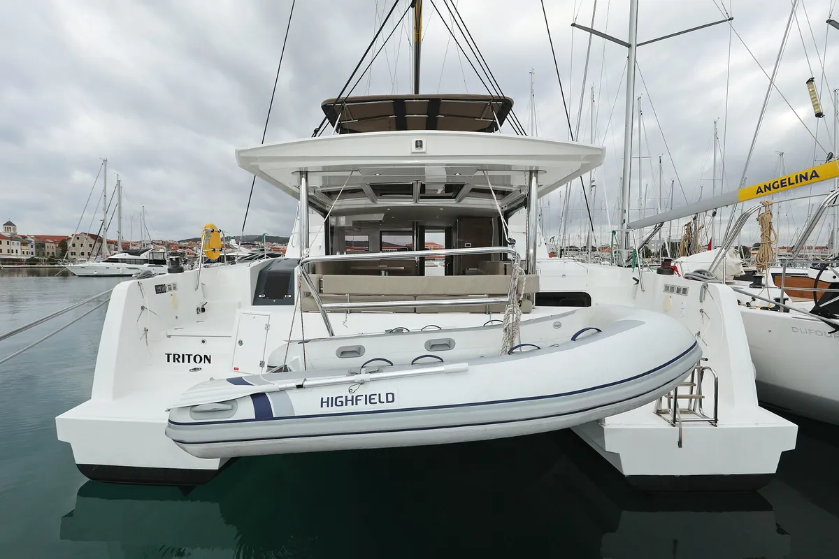 Exterior view of Triton, a Bali 4.6 catamaran at Grad Trogir, Croatia