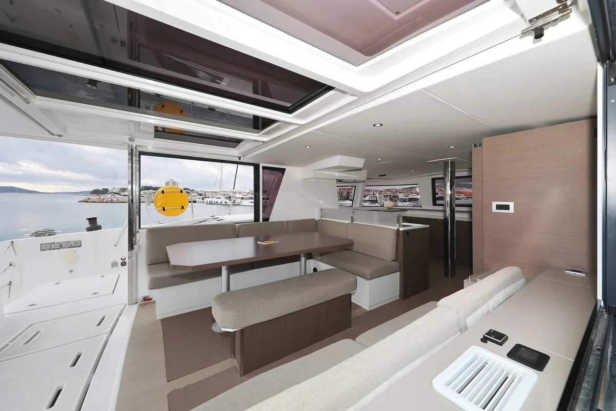 Salon of Triton, a Bali 4.6 catamaran at Grad Trogir, Croatia