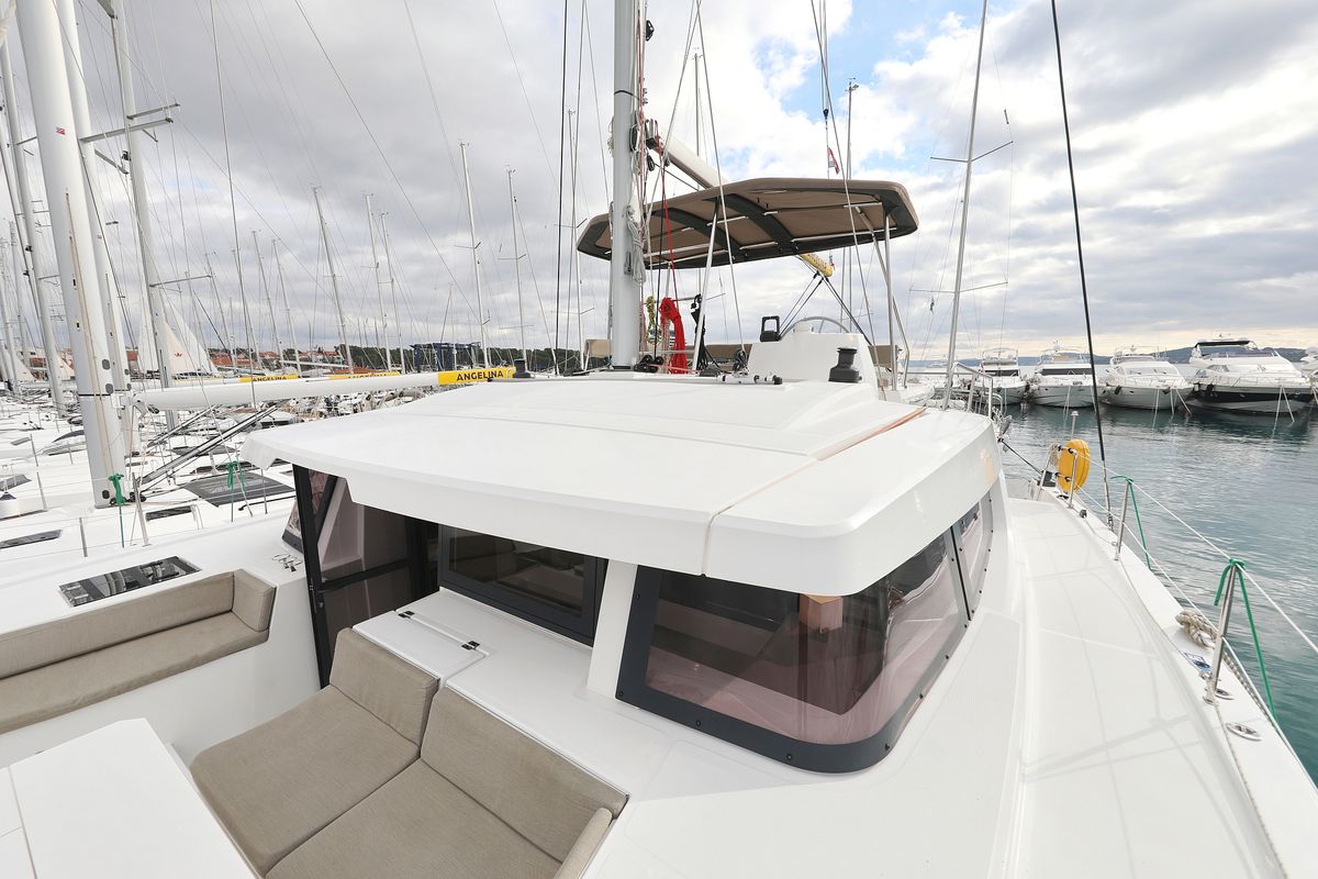 Deck of Triton, a Bali 4.6 catamaran at Grad Trogir, Croatia