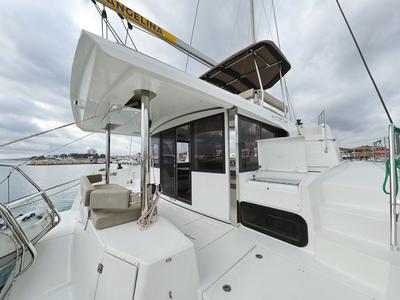 Deck of Triton, a Bali 4.6 catamaran at Grad Trogir, Croatia