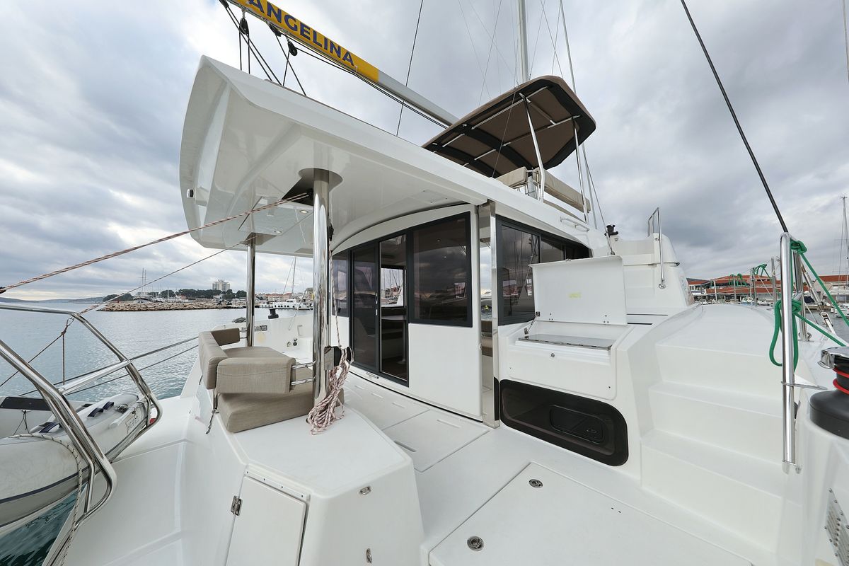 Deck of Triton, a Bali 4.6 catamaran at Grad Trogir, Croatia