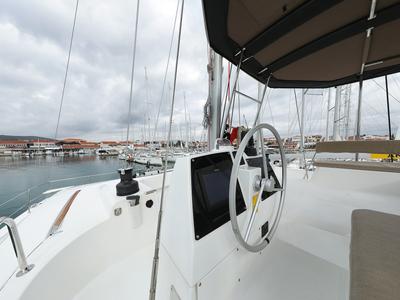 Cockpit of Triton, a Bali 4.6 catamaran at Grad Trogir, Croatia